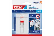 Tesa Clou Adhesif Ajustable pour Carrelage & Metal 4kg - Clou Autocollant pour Surfaces Lisses et Solides dans les Salles de Bai