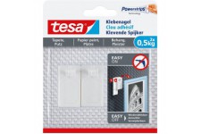 Tesa Clou Adhesif pour Papier Peint & Platre 0,5 kg - Paquet de 2 Clous Adhesifs et 6 Languettes Adhesives