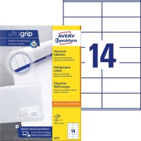 Avery 1400 Etiquettes Autocollantes Multi-usages (14 par Feuille) - 105x41mm - Impression Laser - Jet d'Encre - Blanc (3477)