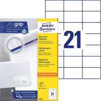 Avery 2100 Etiquettes Autocollantes Multi-usages (21 par Feuille) - 70x42,3mm - Impression Laser - Jet d'Encre - Blanc (3652)