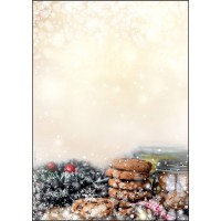 SIGEL DP304 Papier a  lettre de Noel parfume, branches et biscuits de Noel, 21 x 29,7 cm, 90g/m², marron et dore, 25 feuilles