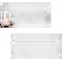 SIGEL DU178 Lot de 50 Enveloppes de Noel, 11 cm x 22 cm, 90gsm, motif bougies, blanc