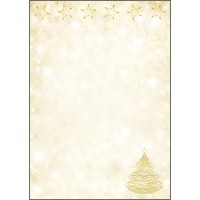 SIGEL DP083 Papier a  lettre de Noel, sapin et etoiles de Noel, 21 x 29,7 cm, 90g/m², jaune et dore, 100 feuilles