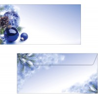 SIGEL DU036 Enveloppes motif boules de Noel bleu, format DL (11 x 22 cm), 50 pieces