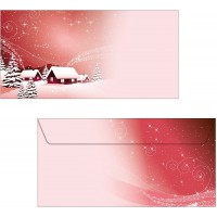 SIGEL DU033 Enveloppes motif village de Noel rouge, format DL (11 x 22 cm), 50 pieces