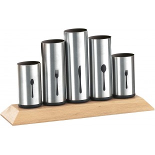 610-217 Porte-couverts avec 5 pots fixes inox 12 couteaux, 12 fourchettes, 12 cuilleres, 12 cuilleres a  cafe et 12 fourchettes 