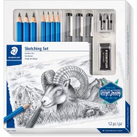 Staedtler Mars Lumograph, Coffret dessin graphite pour beaux-arts, Inclus crayons a  papier, feutres de dessin, gomme et taille-