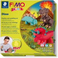 Staedtler - Fimo kids Form&Play - Set Dinosaure 4 Pains Pate a   Modeler 42 g Assortis + 1 Outil de Modelage + 1 Decor