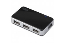 Concentrateur USB DIGITUS - 4 ports - USB 2.0 haut debit - 480 MBit/s - Plug&Play - Cable de connexion 66 cm - Noir