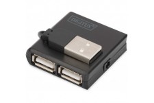 DIGITUS Concentrateur USB 4 Ports - USB 2.0 Haut debit - 480 MBit/s - Ensemble Compact - Alimentation USB - Noir