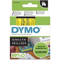 Dymo S0720790 Etiquette avec adhesive permanente 6 mm x 7 m Noir/Jaune