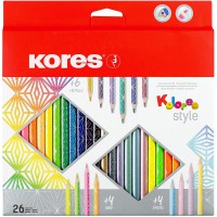 Kores - Kolores Style : 26 Crayons de Couleur pour Enfants et Adultes, Teintes Metalliques et Neon pour Papier Blanc,