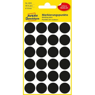 AVERY Zweckform 3003 Lot de 96 pastilles adhesives Ø 18 mm 4 feuilles de pastilles adhesives pour code couleur Noir