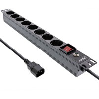 Strip en ligne de socket 19 ", 8 voies CEE7 / 7, fiche C14, protection contre les surcharges