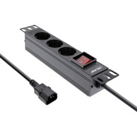 Stand de socket en ligne® 10 ", contact protecteur à 3 voies, connexion C14, avec commutateur, 2m noir