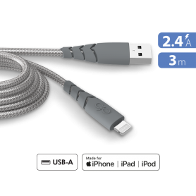 Câble UltraRenforcé A/MFI 2.4A 3m Recyclé Gris