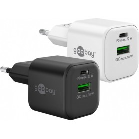 Chargeur Rapide Double USB-C™ PD GaN (20 W) noir1x port USB-C™ (Power Delivery) et 1x port USB-A (Quick Charge)