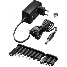 Alimentation Universelle 3 V - 12 V, Max. 27 W11 adaptateurs inclus : 7 adaptateurs DC en plus de USB-C™, USB-A, USB Mini-B, Mic