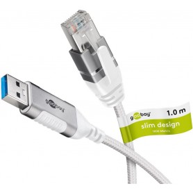 Câble Ethernet USB-A 3.0 vers RJ45, Slim, 1 mconnecte un routeur, modem ou switch réseau au port USB-A de l\'ordinateur portable, tablette ou smartphone