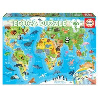 EDUCA BORRAS - Carte du monde Animaux puzzle 150pcs 