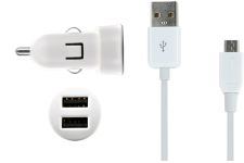 Mini chargeur allume-cigare blanc USB 2A avec câble micro USB