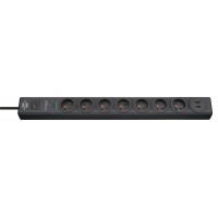 Prise d'extension Hugo! 7 Voies 2 m Noir - Français / 2 x USB