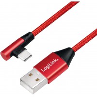 LogiLink Câble de Connexion USB 2.0 Type A vers USB (Type C) coudé à 90° Rouge 0,3 m