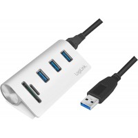 LogiLink CR0045 Hub USB 3.0 3 Ports avec Lecteur de Carte SD + Micro SD Boîtier en Aluminium pour Windows Mac OS Linux Argenté