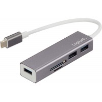 LogiLink UA0305 USB-C 3.0 HUB, 3 Ports, avec Lecteur de Carte Anthracite