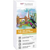 Tombow ABT-18P-5 Lot de 18 Feutres pinceau a  2 pointes, couleurs pastel, etui