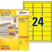 AVERY - Boite de 2400 etiquettes autocollantes jaunes fluo multi-usages, Format 70 x 35 mm, Impression copieur, (DP24J-100)