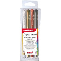 UNI-BALL Signo Broad - Mitsubishi Pencil - UM153/4 GSW3 - 4 Stylos Rollers Encre Gel - Pointe 1 mm - ecriture Large - Roller Cre