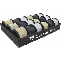 Clairefontaine 612697C - Un plateau de 18 Bobines de Ruban paillete Glit 10mx10 mm, Couleurs Assorties Argent, Noir et Or